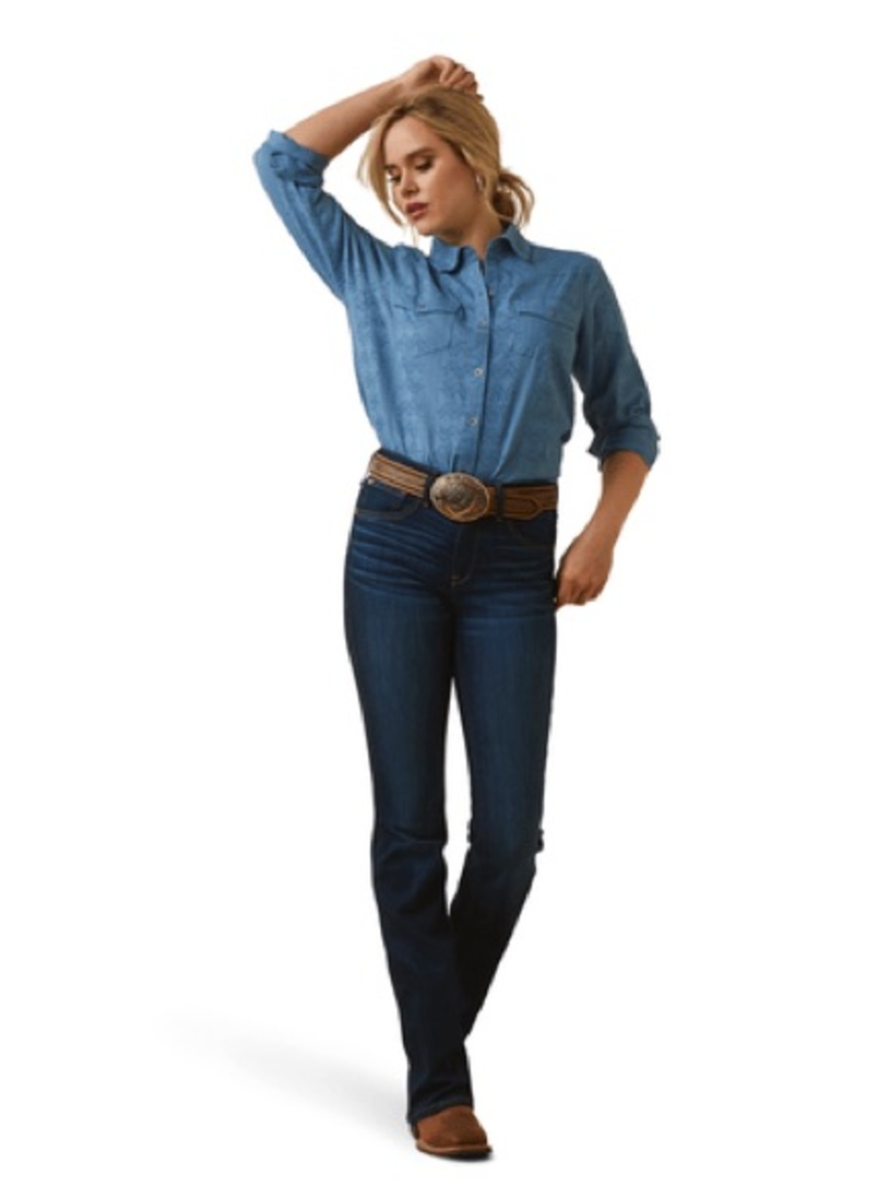 Ariat NWT Women's Sharing Copen Blue Long Sleeve Button Down Shirt 10043657 - Picture 2 of 8